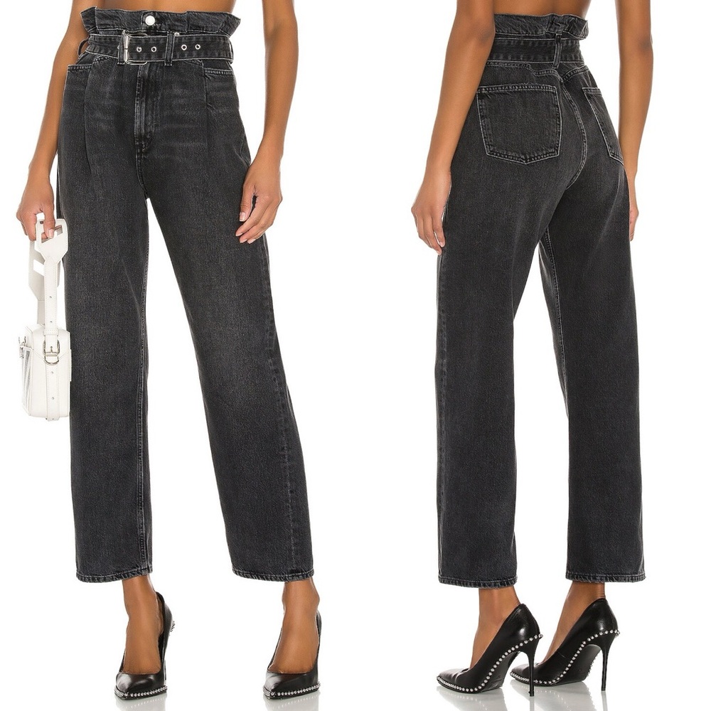 AGOLDE Reworked 90s Straight‎ Jeans Belted Paperbag Size 25 Pave Washed Black